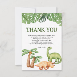 Cartão De Agradecimento Chá de fraldas Tropical do Menino do Dinossauro
