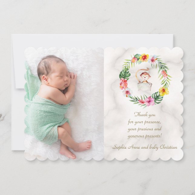 Cartão De Agradecimento Chá de fraldas Tropical Floral de Macaco-Cinto (Frente)