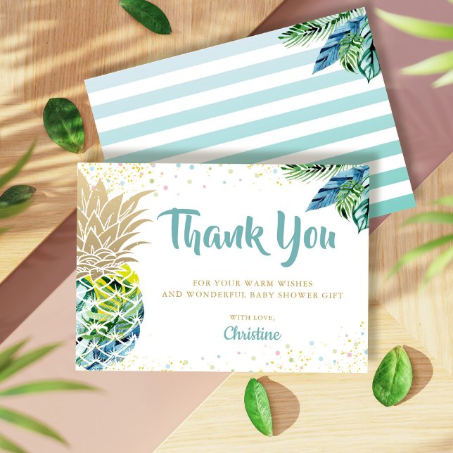 Cartão De Agradecimento Chá de fraldas Tropical Luau Pineapple Obrigado (Criador carregado)