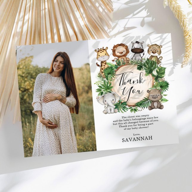 Cartão De Agradecimento Chá de fraldas tropical verde de animais selvagens (Criador carregado)