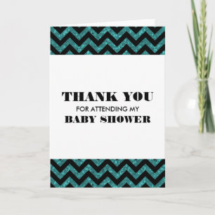 Cartão De Agradecimento Chá de fraldas Turquoise Chevron Glitter Obrigado