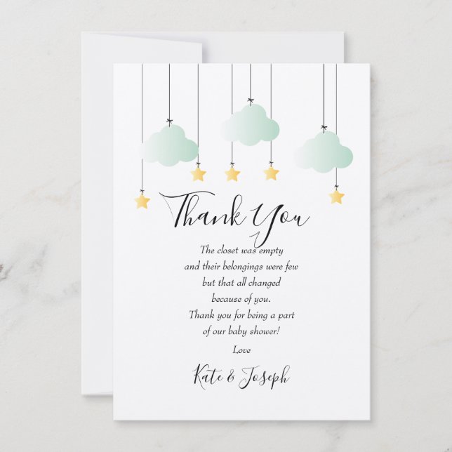 Cartão De Agradecimento Chá de fraldas Twinkle, Obrigado Poem (Frente)