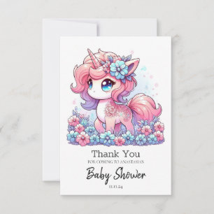 Cartão De Agradecimento Chá de fraldas Unicorn de Cartoon