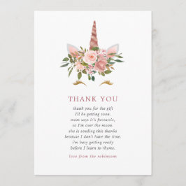 Cartão De Agradecimento Chá de fraldas Unicorn Dourado Blush e Rosa Obriga