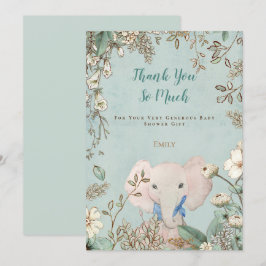 Cartão De Agradecimento Chá de fraldas Verde Botânico do Elefante Fresco V