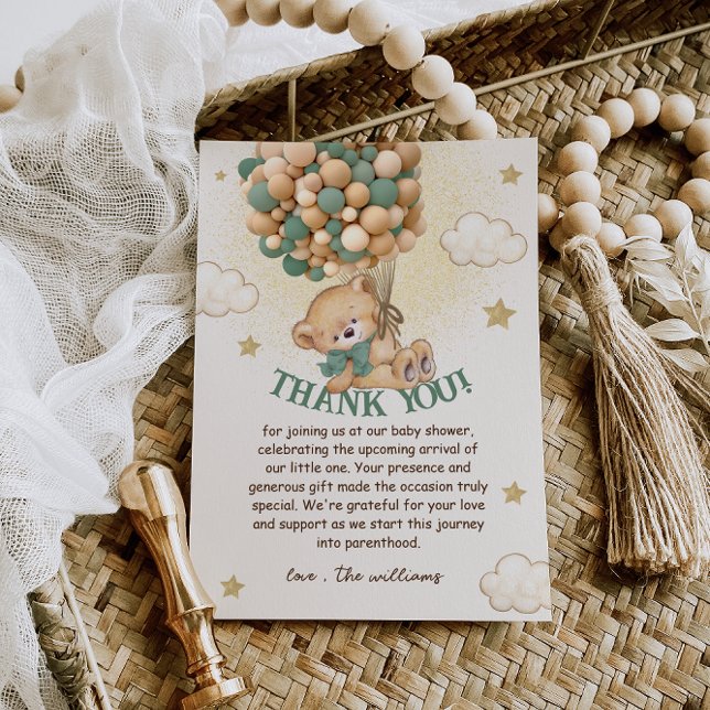 Cartão De Agradecimento Chá de fraldas Verde-Castanho (Criador carregado)