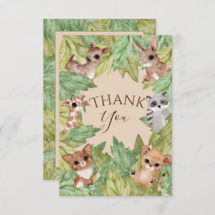 Cartão De Agradecimento Chá de fraldas verde de animais florestais