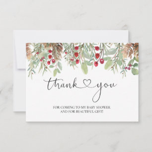 Cartão De Agradecimento Chá de fraldas Vermelho De Pine De Inverno - Obrig