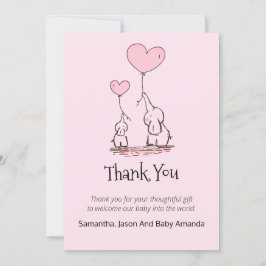 Cartão De Agradecimento Chá de fraldas Whimsic Obrigado | Elefantes Rosa