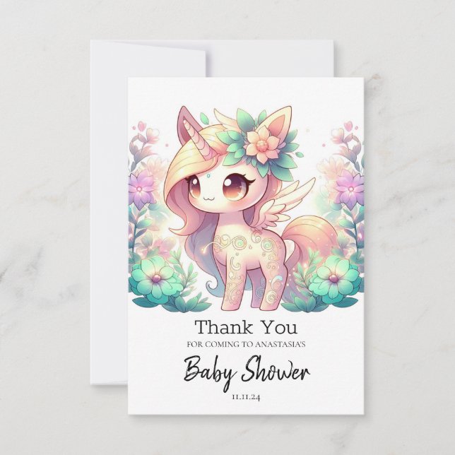 Cartão De Agradecimento Chá de fraldas Whimsical Unicorn (Frente)