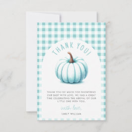 Cartão De Agradecimento Chá de fraldas Xadrez Pumpkin Blue Gingham
