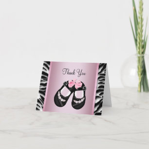 Cartão De Agradecimento Chá de fraldas Zebra Rosa Obrigado