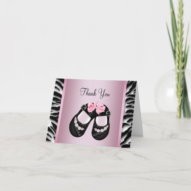 Cartão De Agradecimento Chá de fraldas Zebra Rosa Obrigado (Frente)