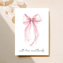 Cartão De Agradecimento Chá de Noiva Água-Marinha Laço Coquete Rosa