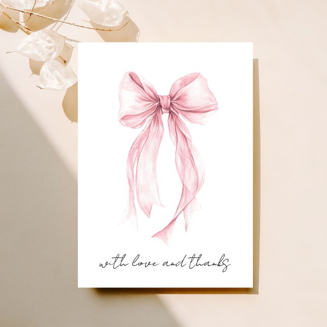 Cartão De Agradecimento Chá de Noiva Água-Marinha Laço Coquete Rosa (Criador carregado)