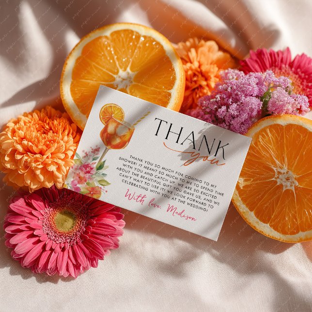Cartão De Agradecimento Chá de Noiva Amor à Primeira Dose de Spritz Citrin (Love at First Spritz Bridal Shower Thank You Card. )