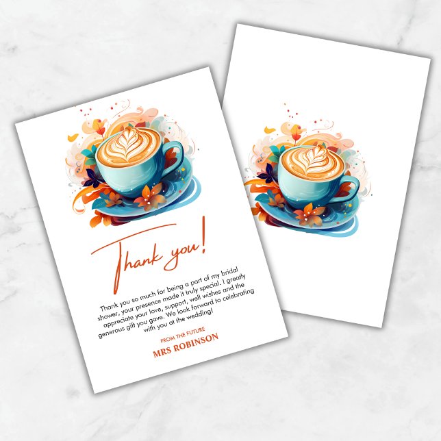 Cartão De Agradecimento Chá de Noiva Amor Azul Floral está em Fervura Café (Blue Floral Love is Brewing Coffee Bridal Shower Thank You Card )