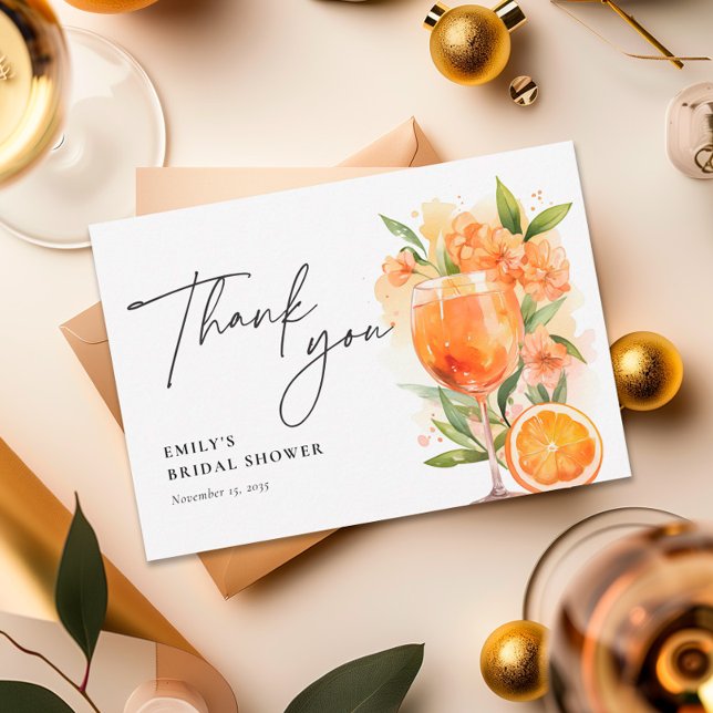 Cartão De Agradecimento Chá de Noiva Aperol Spritz Aquarela (Criador carregado)