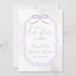 Cartão De Agradecimento Chá de Noiva Aquarela com Laço Roxo