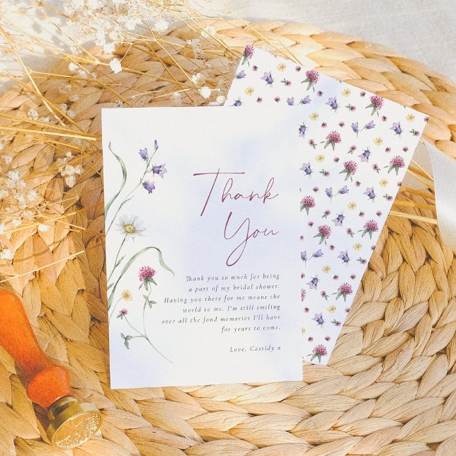 Cartão De Agradecimento Chá de Noiva Aquarela de Flores Silvestres em Flor (Criador carregado)