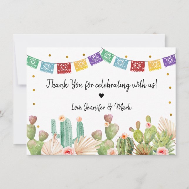 Cartão De Agradecimento Chá de Noiva Boho Cactus Fiesta (Frente)