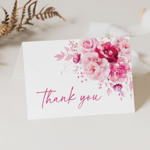 Cartão De Agradecimento Chá de Noiva Boho Magenta Rosa Floral