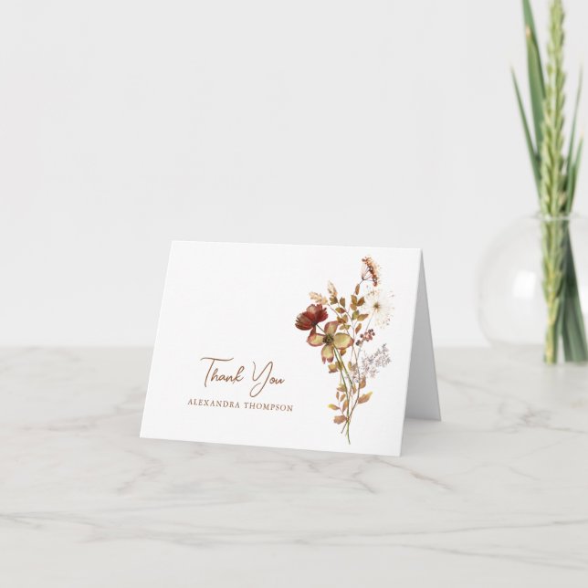 Cartão De Agradecimento Chá de Noiva Boho Rústico Terroso Botânico da Natu (Frente)
