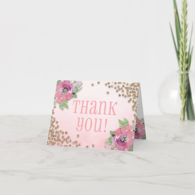 Cartão De Agradecimento Chá de Noiva Brunch e Bolhas de Glitter Obrigado (Frente)