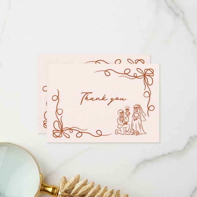 Cartão De Agradecimento Chá de Noiva Caprichoso Desenhado à Mão de Hallowe (Frente/Verso In Situ)