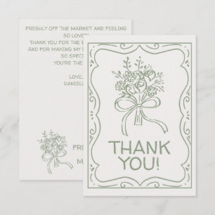 Cartão De Agradecimento Chá de Noiva Caprichoso Verde Fresco Recém-Chegado