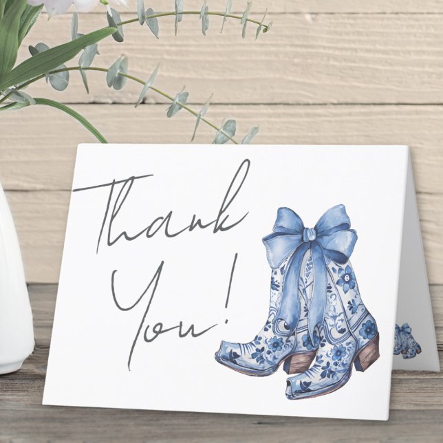 Cartão De Agradecimento Chá de Noiva Caubói com Laço Azul Country (Country Blue Bow Cowboy Bridal Shower Thank You Card)