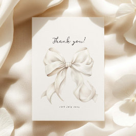 Cartão De Agradecimento Chá de Noiva com Laço Branco Elegante