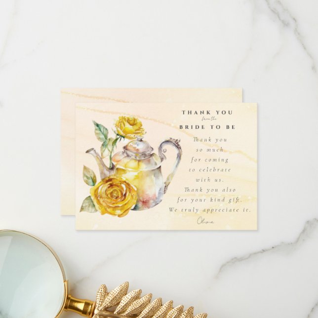 Cartão De Agradecimento Chá de noiva com tema de chá de flores silvestres  (Frente/Verso In Situ)
