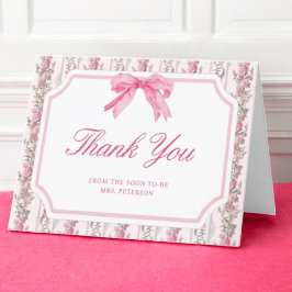 Cartão De Agradecimento Chá de Noiva Coquette Pink Bow Love Shack