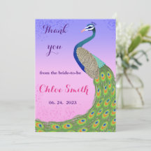 Chá de noiva cor-de-rosa e azul com tema de pavão