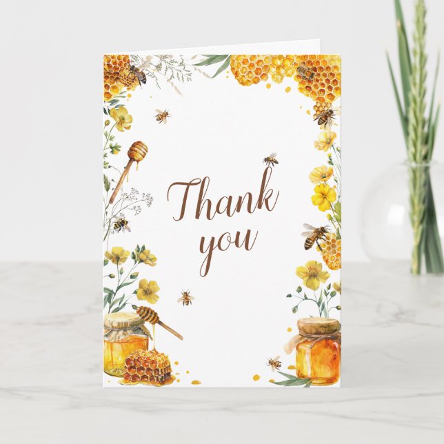 Cartão De Agradecimento Chá de Noiva da Encontrou seu Mel (Frente)