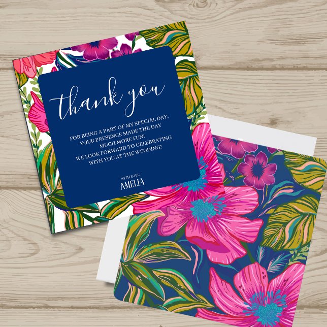 Cartão De Agradecimento Chá de noiva de aguarela moderna floral rosa quent (Criador carregado)