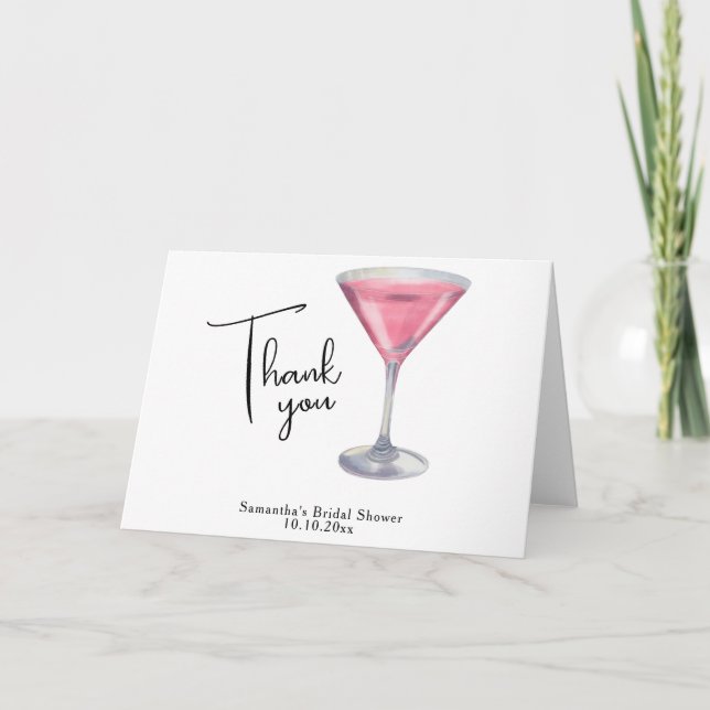 Cartão De Agradecimento Chá de noiva de Cocktail Rosa Aquarela Obrigado (Frente)
