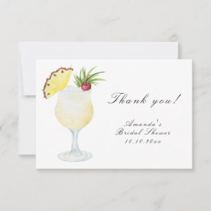 Cartão De Agradecimento Chá de Noiva de Coquetel Pina Colada com Aquarela