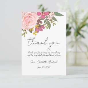 Cartão De Agradecimento Chá de Noiva de Jardim Floral Rosa Primavera