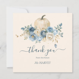 Cartão De Agradecimento Chá de Noiva de Outono em Azul Marinho e Abóbora A
