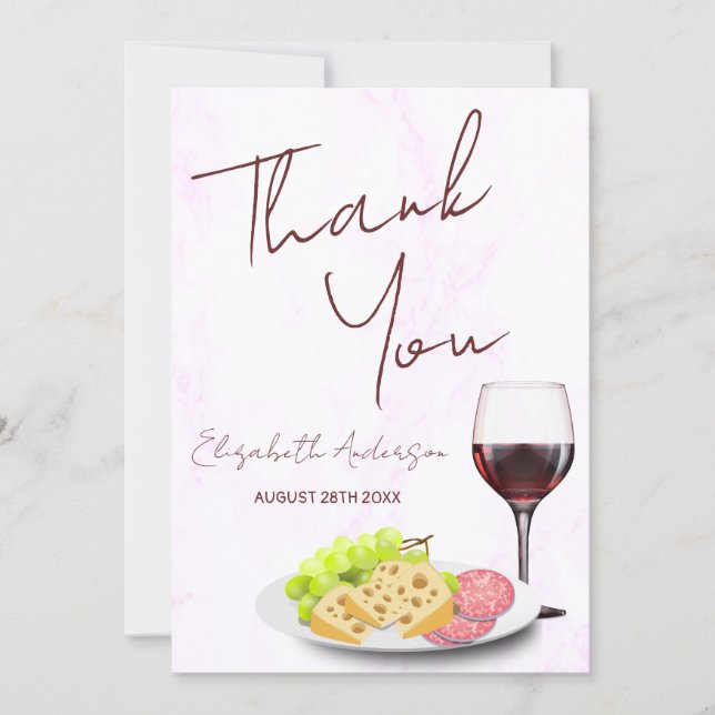 Cartão De Agradecimento Chá de Noiva de Vinho e Charcuterie (Frente)