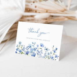 Cartão De Agradecimento Chá de Noiva Elegante em Azul Poeirento com Flores