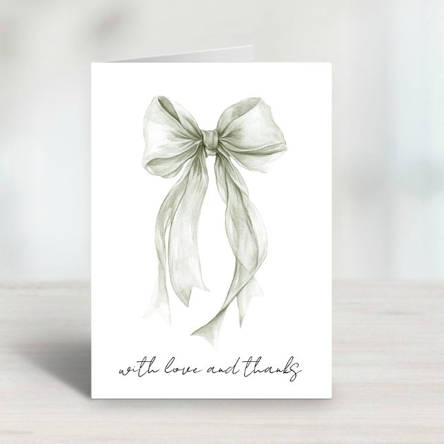 Cartão De Agradecimento Chá de Noiva em Aquarela com Laço Coquette Sage (Criador carregado)