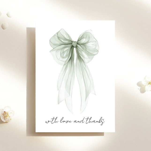 Cartão De Agradecimento Chá de Noiva em Aquarela com Laço Coquette Verde S (Criador carregado)