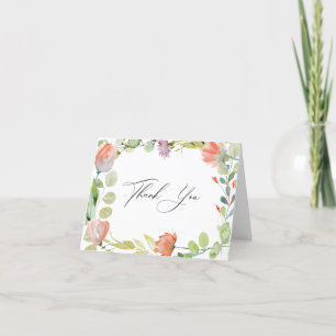 Cartão De Agradecimento Chá de Noiva em Aquarela Floral Rosa Verde
