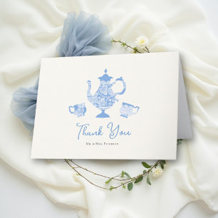 Cartão De Agradecimento Chá de Noiva em Renda Chinoiserie Azul