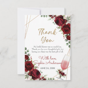 Cartão De Agradecimento Chá de Noiva Espumante Vinho Tinto Rosa Brunch