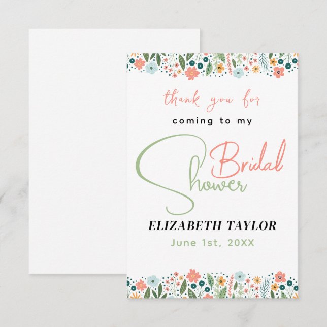 Cartão De Agradecimento Chá de Noiva Flor Retro Fofo (Frente/Verso)