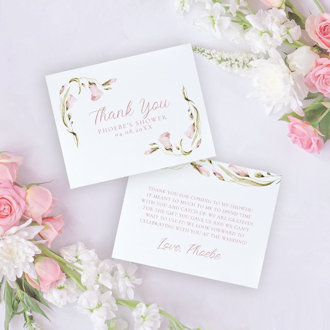 Cartão De Agradecimento Chá de Noiva Floral Aquarela Rosa Choque Flat (Criador carregado)